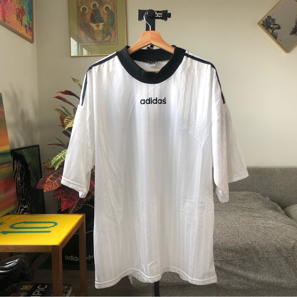 adidas White and Black Retro Stripe Polo